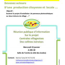 Réunion publique : Centrales Villageoises des collines isèroises – 23/01 à Roche