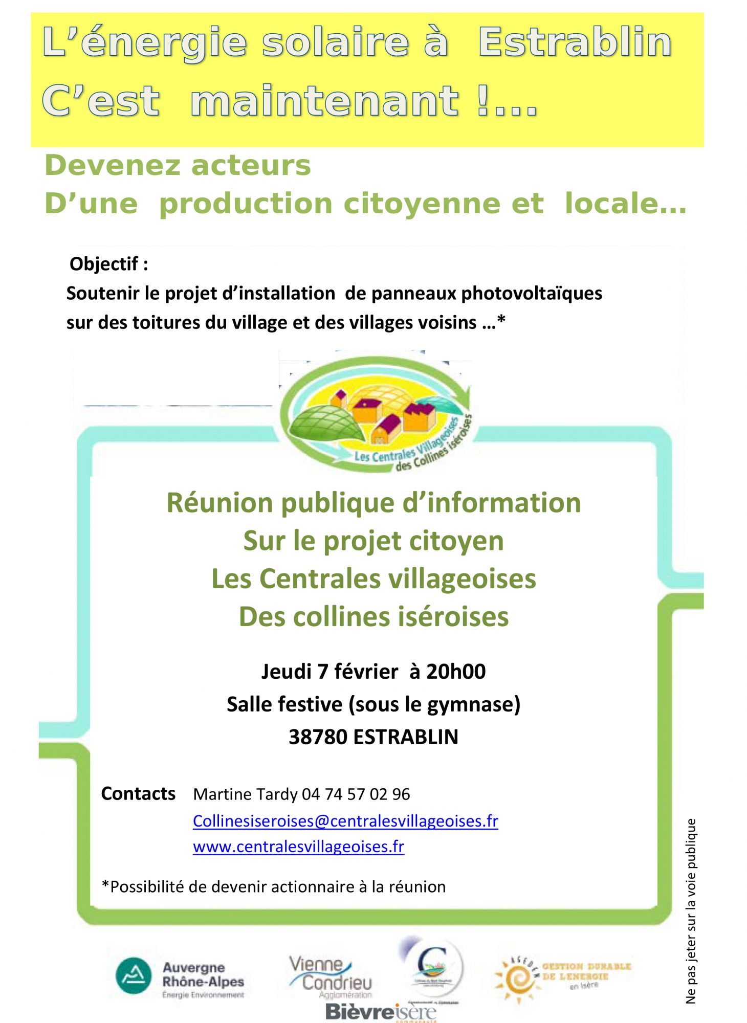 Réunion publique : Centrales Villageoises des collines isèroises – 7/02 à Estrablin