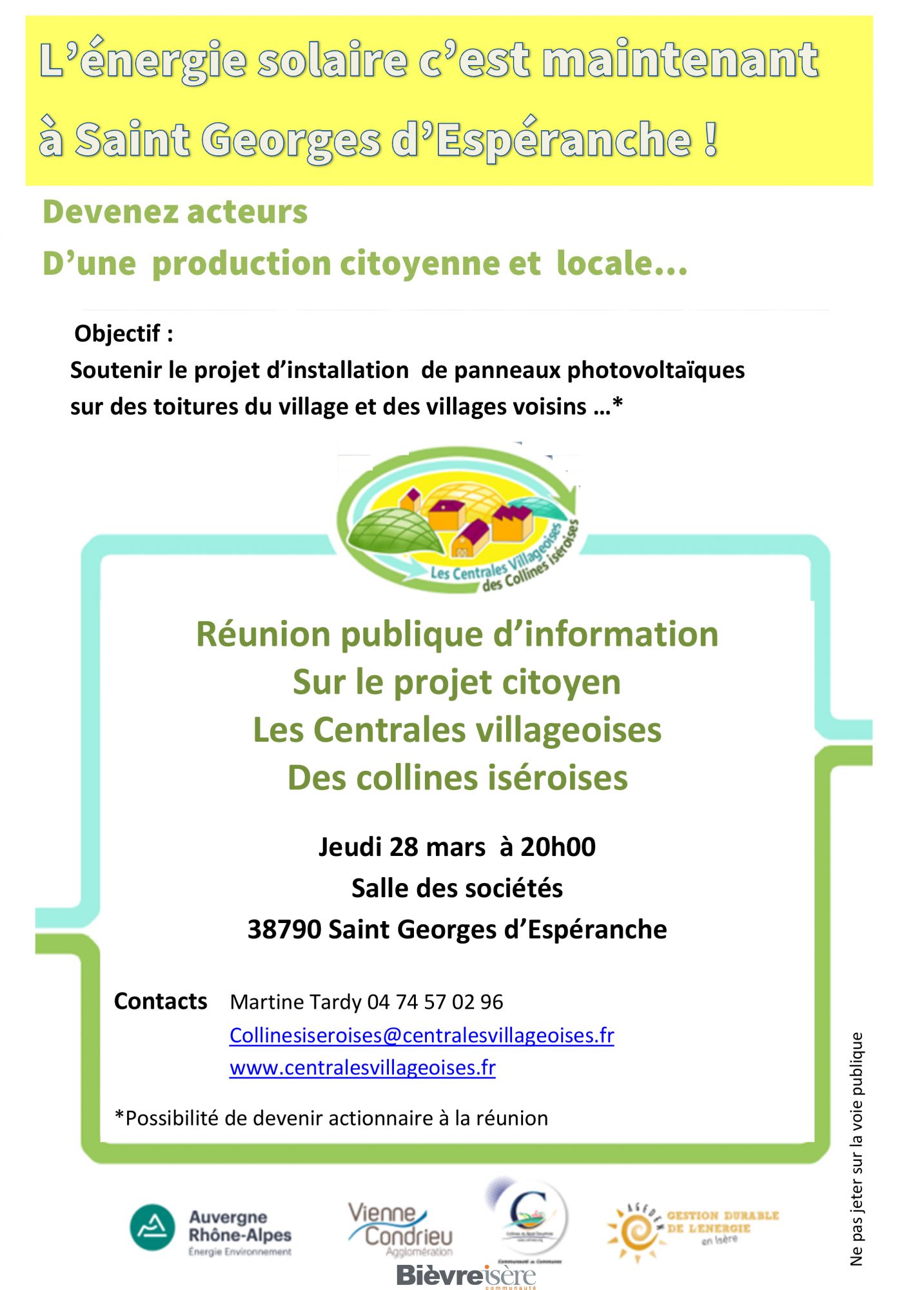 Réunion publique des Centrales Villageoises des Collines Isèroises le 28 mars